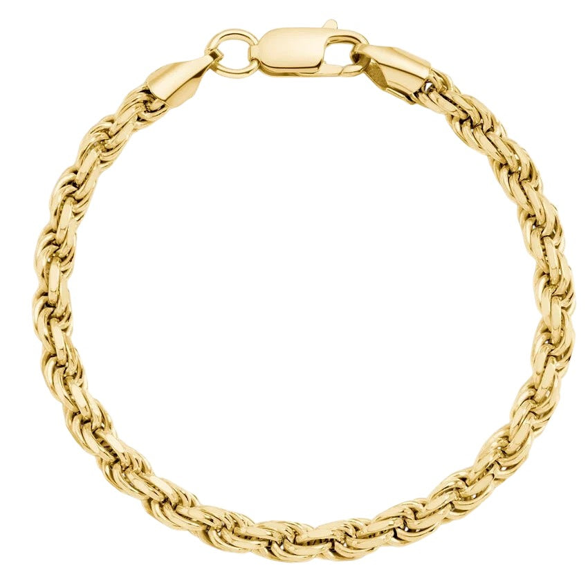14KT YELLOW GOLD LIGHTWEIGHT ROPE CHAIN BRACELET 5MM 8.5IN