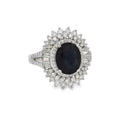 14kt White Gold Princess Diana Blue Saphire Ring With Natural Diamonds