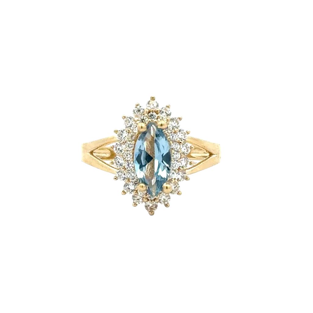 10KT Yellow Gold Floral Woman Blue Ring