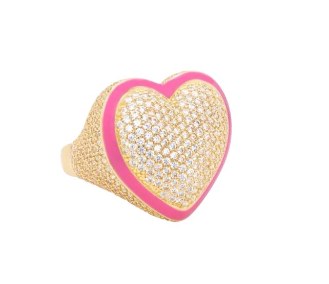 14kt Yellow Gold Chubby CZ Pink Heart Ring
