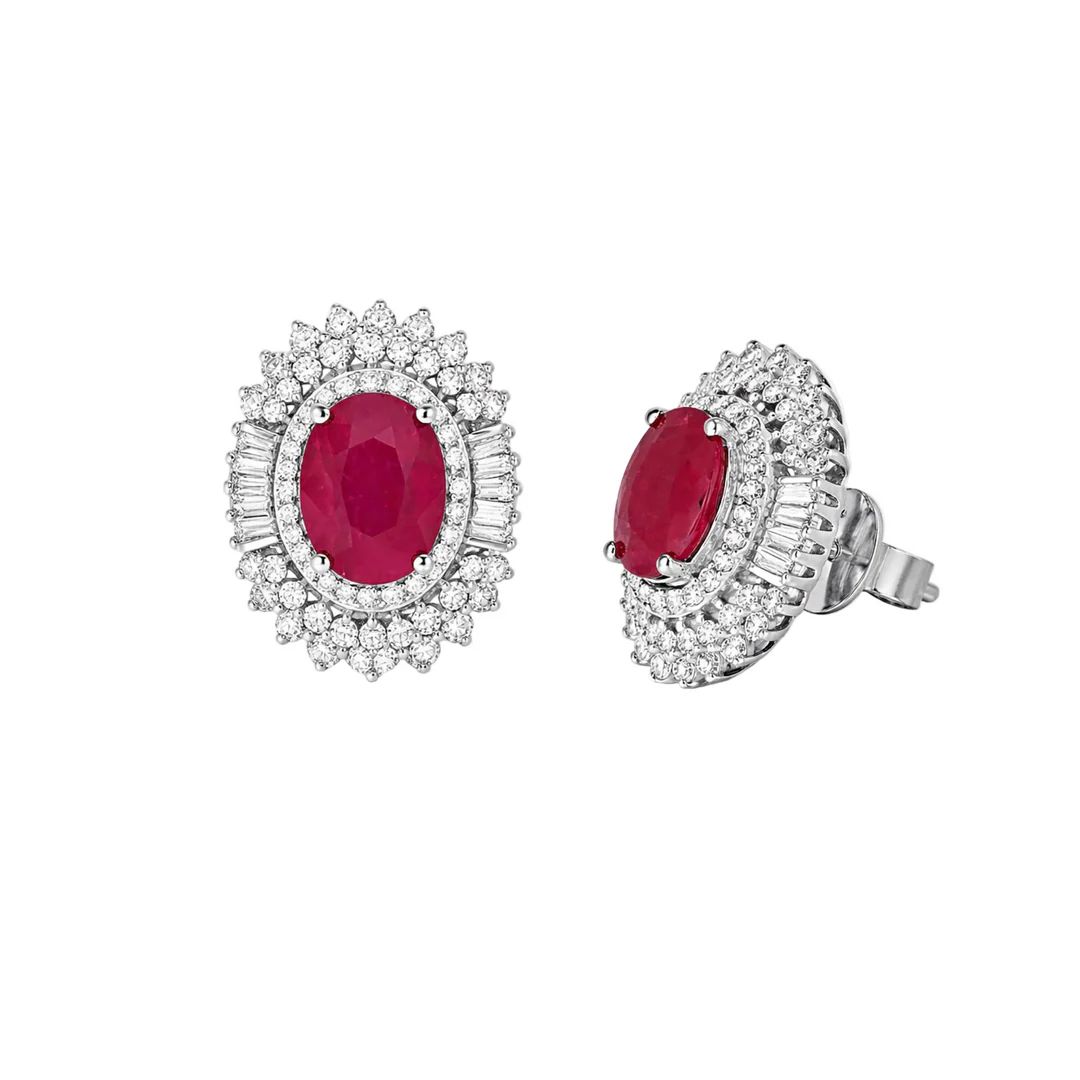 14kt White Gold Princess Diana Rubie Earrings With Natural Diamonds